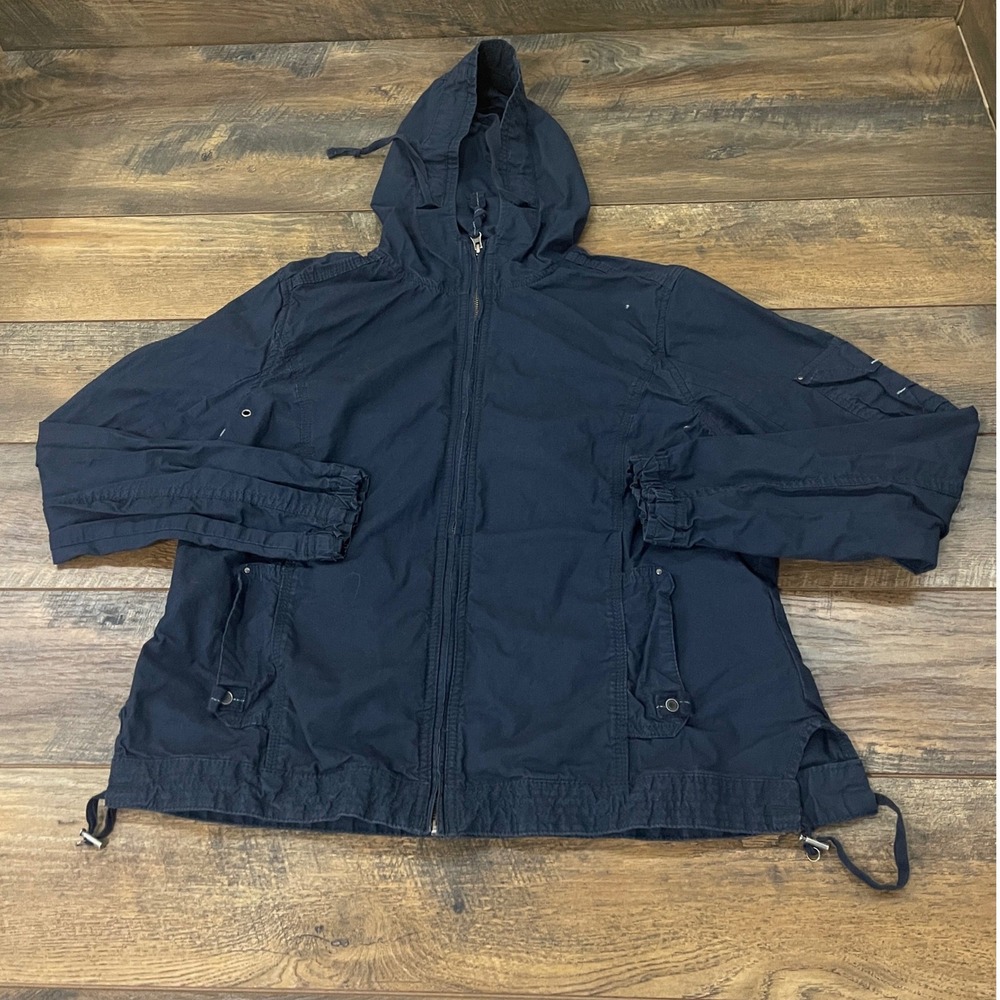 Eddie Bauer Womens Navy Blue Hooded Full Zip Utility Jacket L Cotton Gorpcore